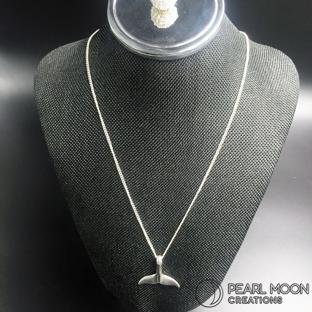 Antique Silver Whale Tail Pendant Necklace